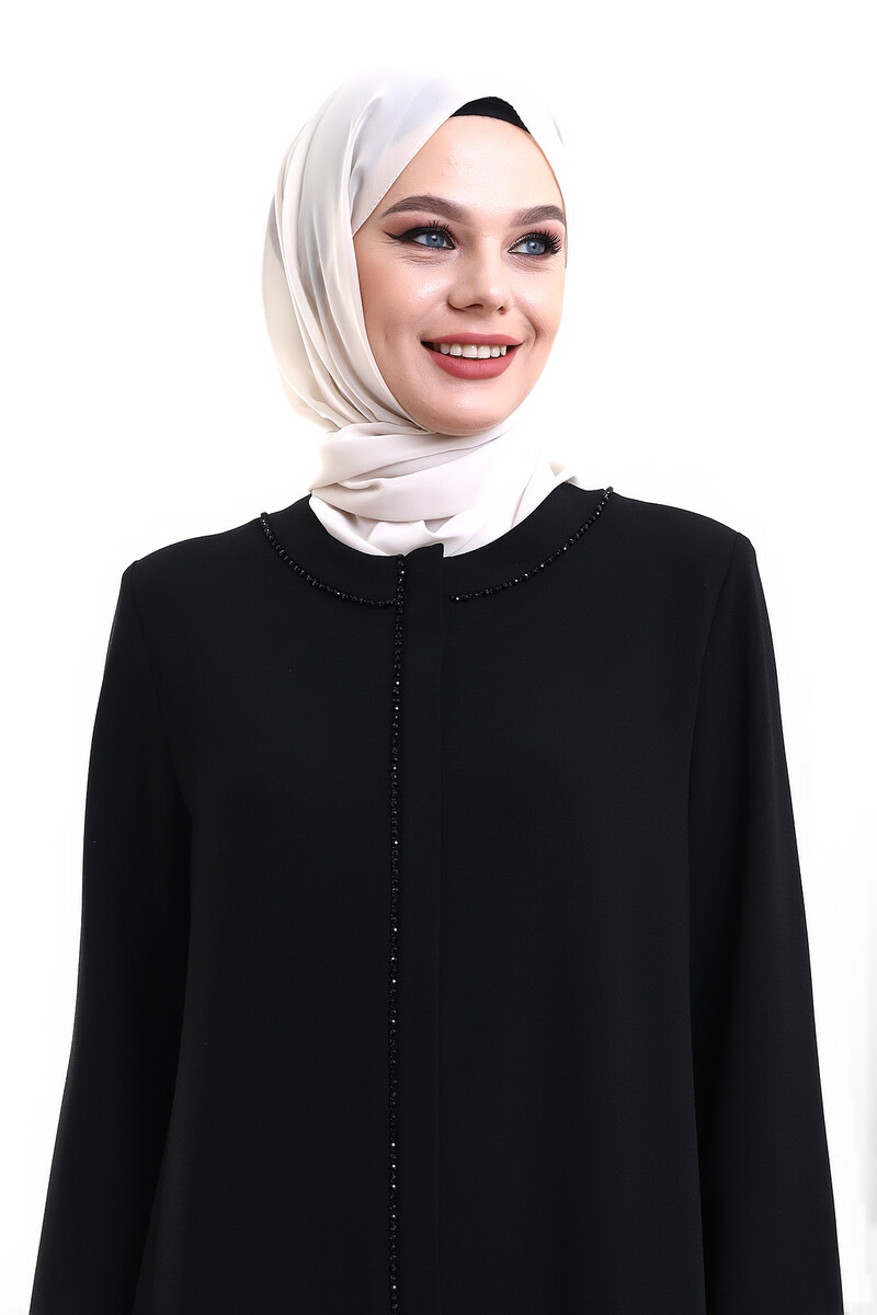 Derin Store Piping Stone Abaya 23315-23 Black - 3