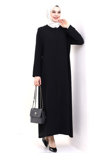 Derin Store Piping Stone Abaya 23315-23 Black - 5