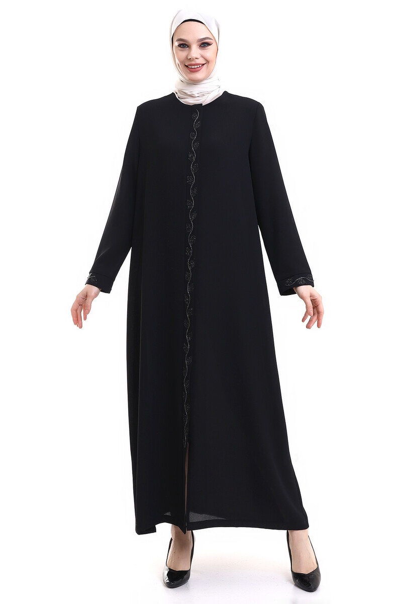 Derin Store Piping Stone Abaya 23378-23 Black - 1