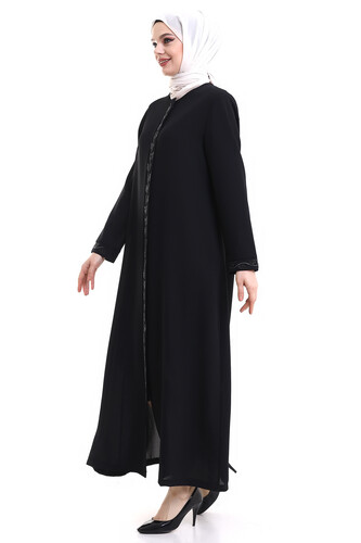 Derin Store Piping Stone Abaya 23378-23 Black - 2