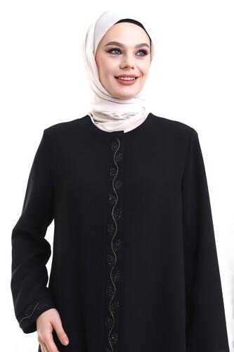 Derin Store Piping Stone Abaya 23378-23 Black - 3