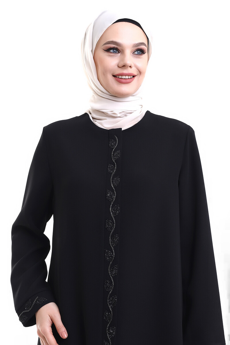 Derin Store Piping Stone Abaya 23378-23 Black - 3