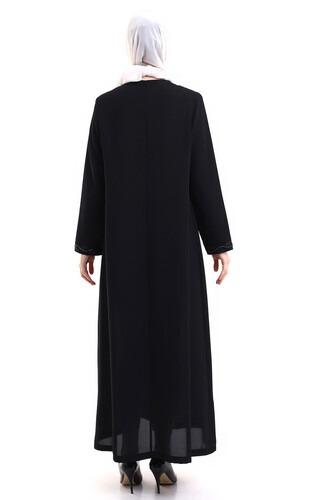 Derin Store Piping Stone Abaya 23378-23 Black - 4