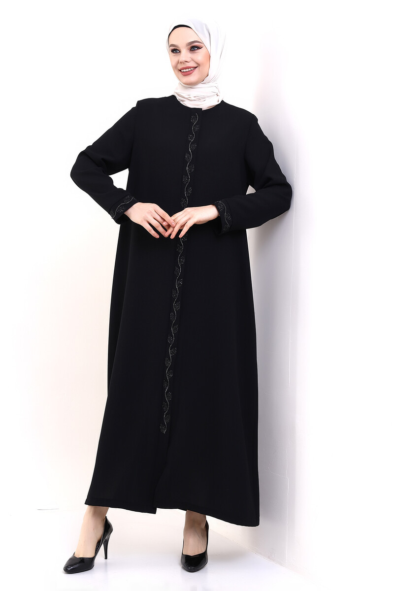 Derin Store Piping Stone Abaya 23378-23 Black - 5