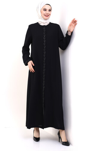 Derin Store Piping Stone Abaya 23378-23 Black - 6