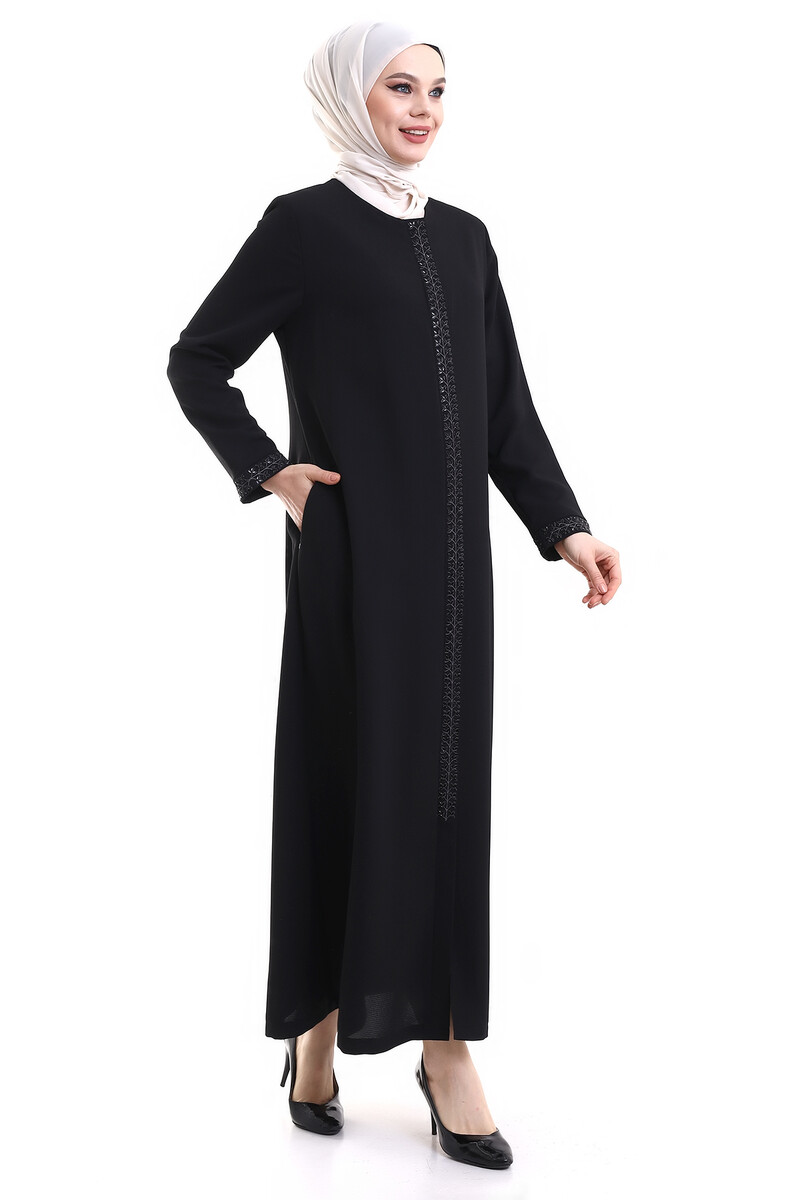 Derin Store Zipper Arm Stone Abaya 23302-23 Black - 1