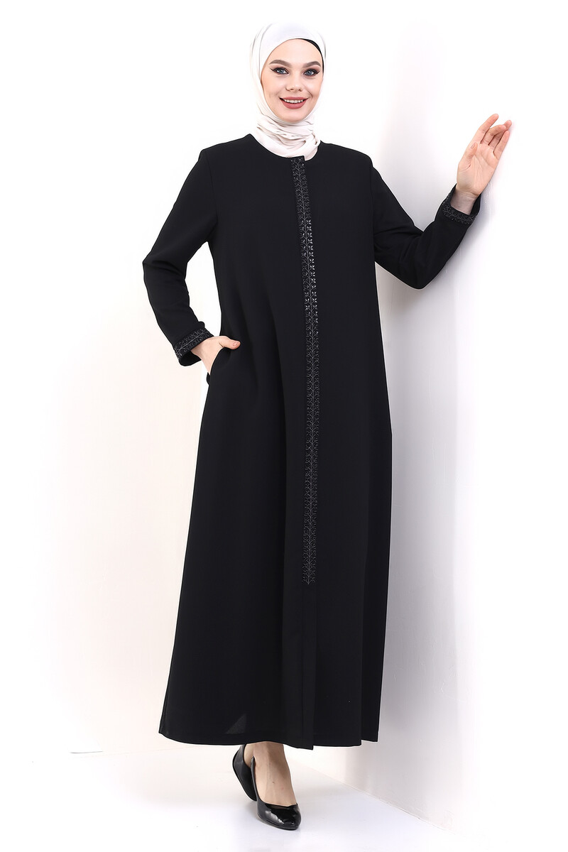 Derin Store Zipper Arm Stone Abaya 23302-23 Black - 2