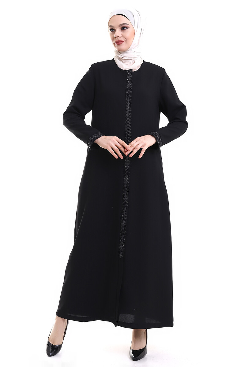 Derin Store Zipper Arm Stone Abaya 23302-23 Black - 6