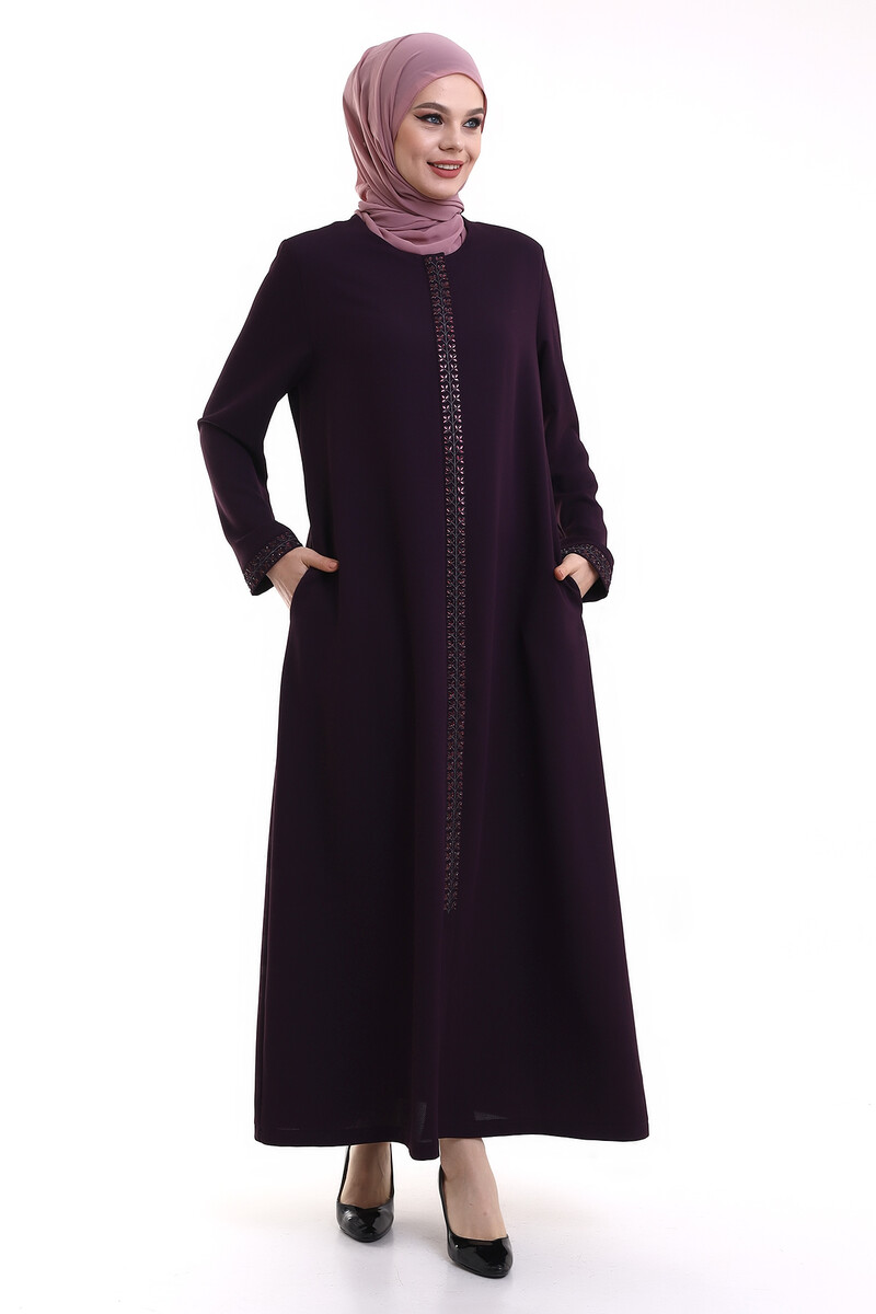 Derin Store Zipper Arm Stone Abaya 23302-23 Purple - 1