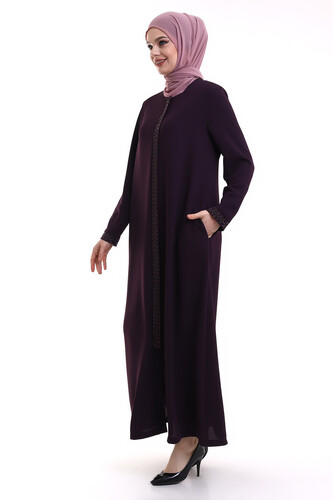 Derin Store Zipper Arm Stone Abaya 23302-23 Purple - 2