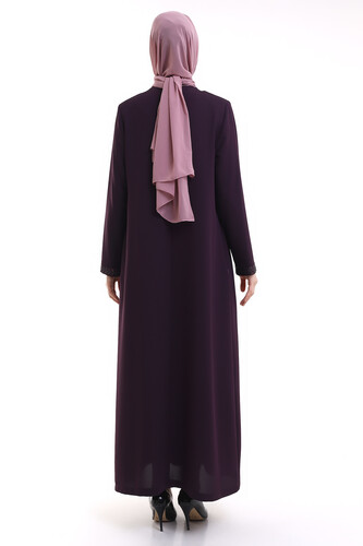 Derin Store Zipper Arm Stone Abaya 23302-23 Purple - 3