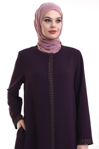 Derin Store Zipper Arm Stone Abaya 23302-23 Purple - 4