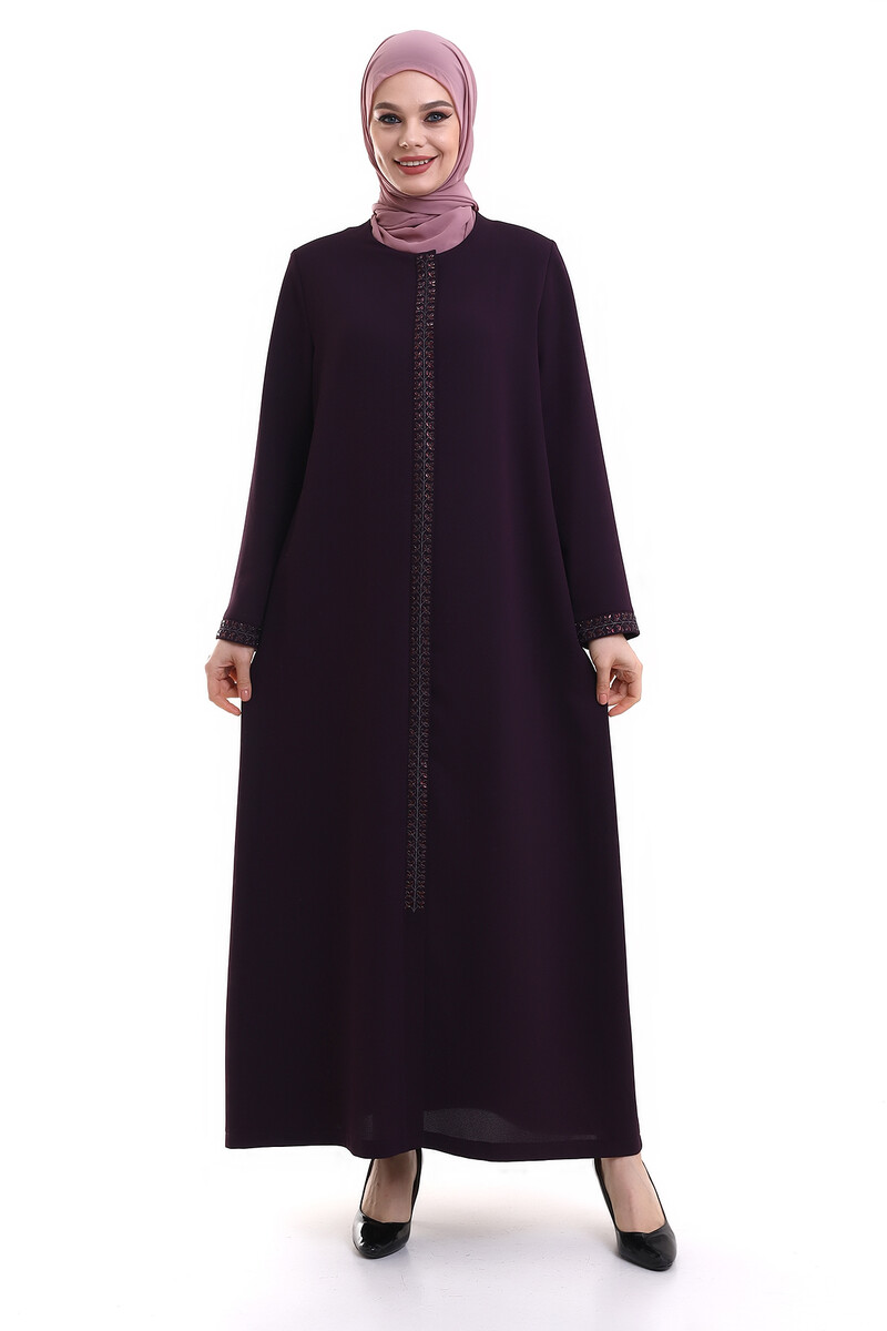 Derin Store Zipper Arm Stone Abaya 23302-23 Purple - 5