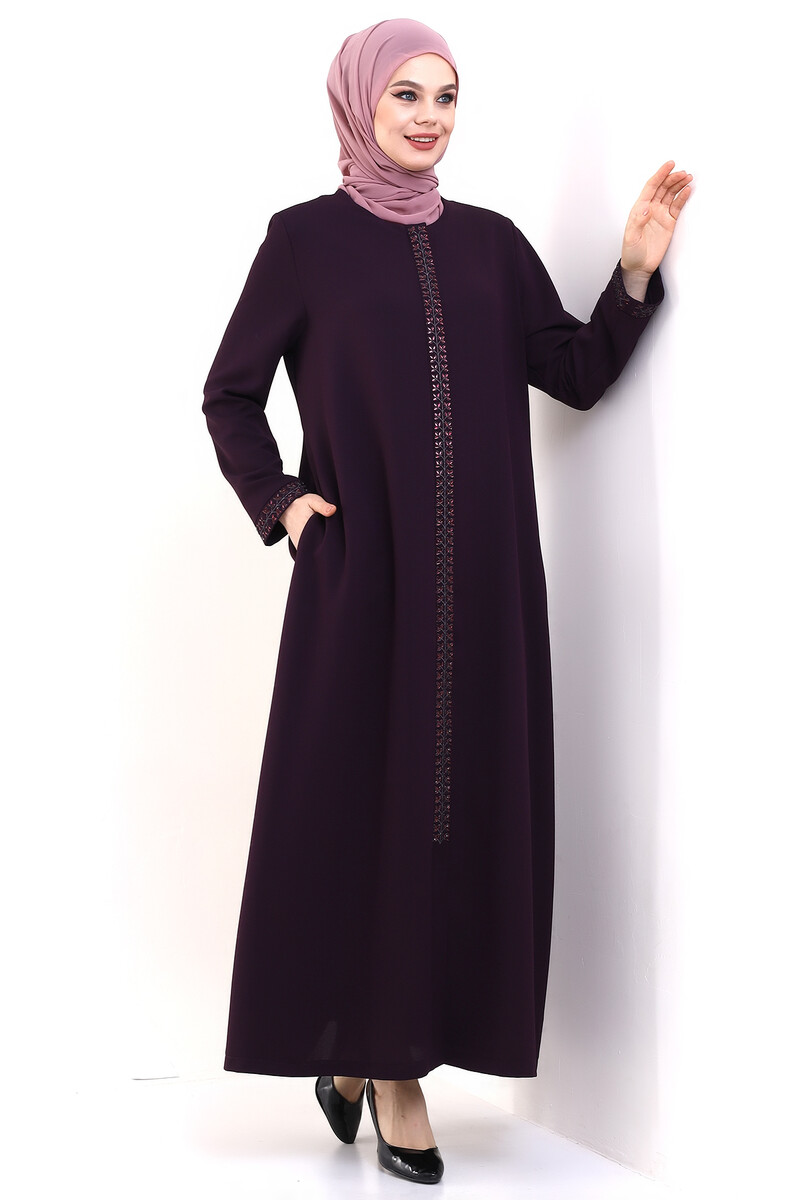 Derin Store Zipper Arm Stone Abaya 23302-23 Purple - 6