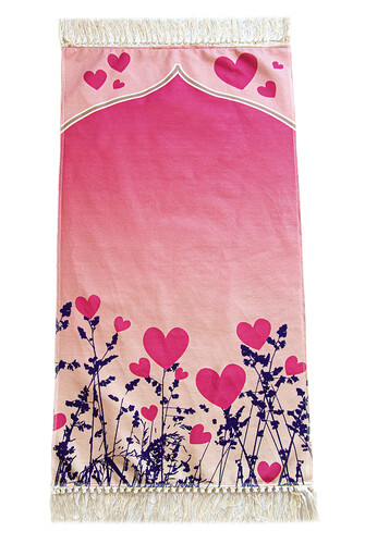 Digital Printed Children's Prayer Mat - Pink Heart - 44 X 78 cm - 1