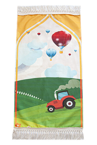 Digital Printed Children's Prayer Mat - With Balloons and Tractor - 44 X 78 cm - 1