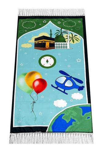 Digital Printed Children's Prayer Rug - Balloon Kabel Green Color - 44 X 78 cm - 1