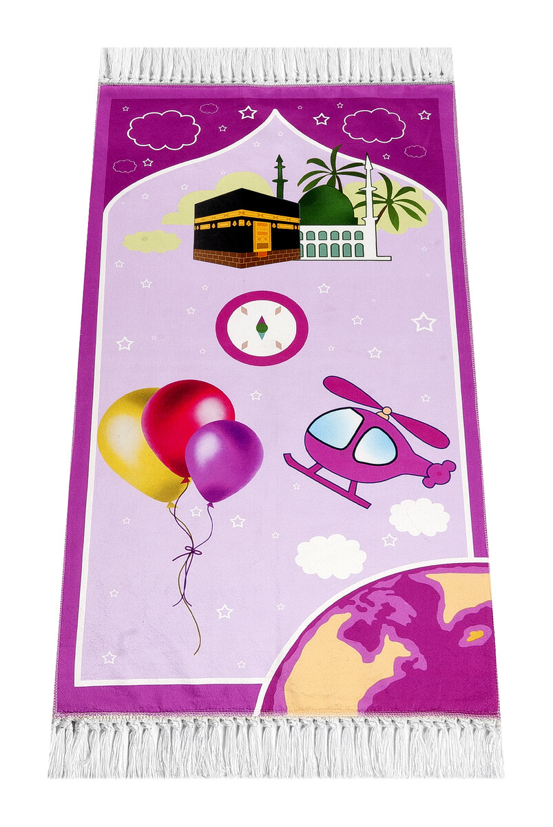 Digital Printed Children's Prayer Rug - Balloon Kabel Pink Color - 44 X 78 cm - 1