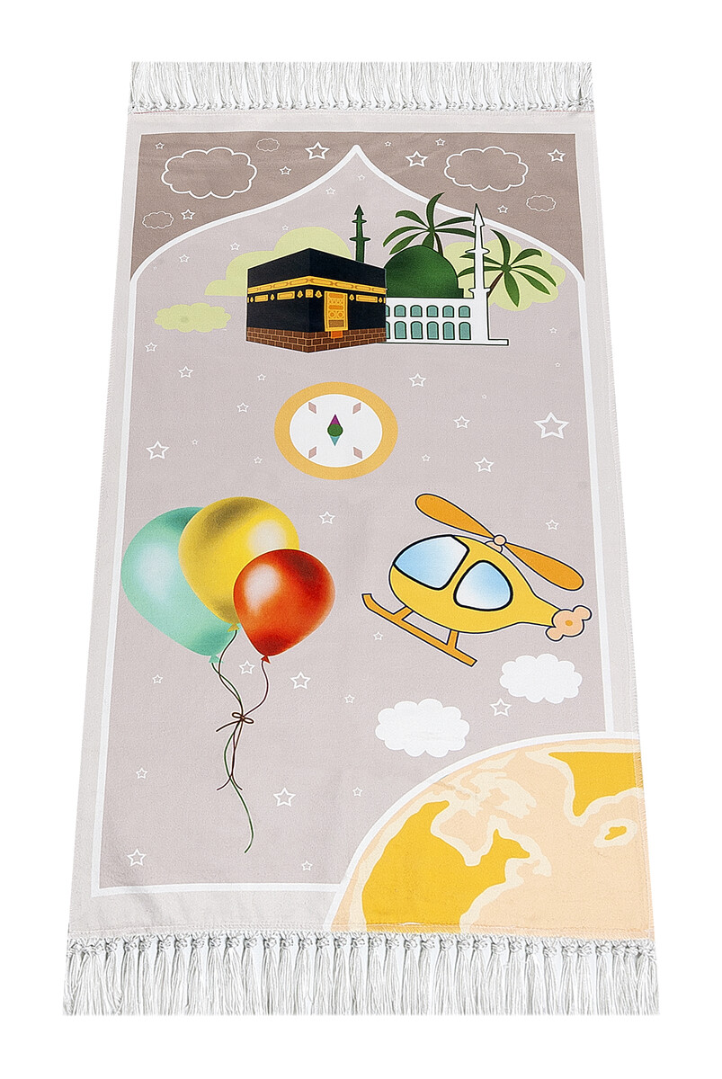 Digital Printed Children's Prayer Rug - Balloon Kabeli Brown - 44 X 78 cm - 1