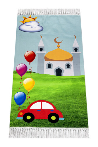 Digital Printed Children's Prayer Rug - Camili With Car - 44 X 78 cm - 1