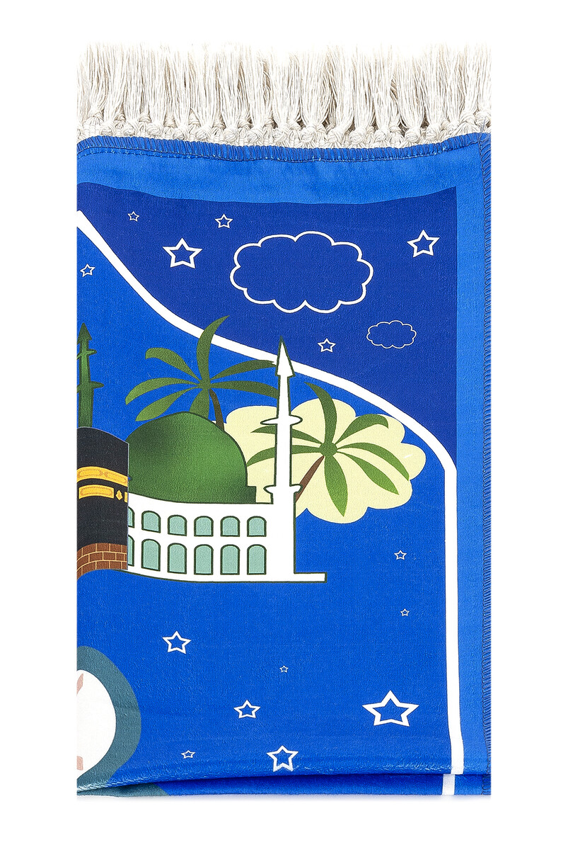 Digital Printed Children's Prayer Rug - Navy Blue Color with Balloon Kabel - 44 X 78 cm - 2