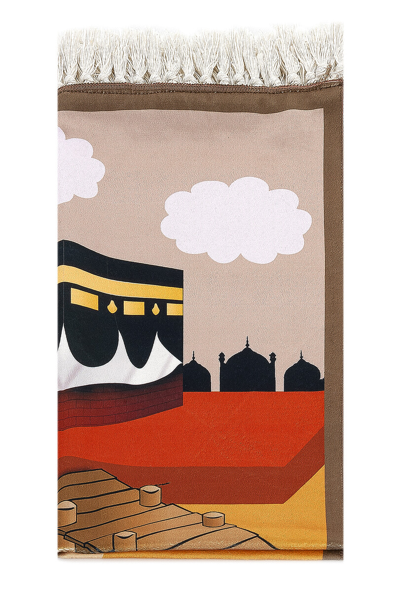 Digital Printed Children's Prayer Rug - With Boat Kabeli Brown - 44 X 78 cm - 2