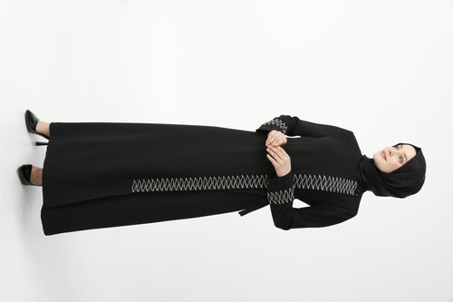 Double Breasted Stone Black Abaya - 1