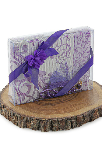 Dowry Prayer Rug Set with Pearl Prayer Beads and Gift Box Suitable for the Bride and Groom's Package, Purple - 3