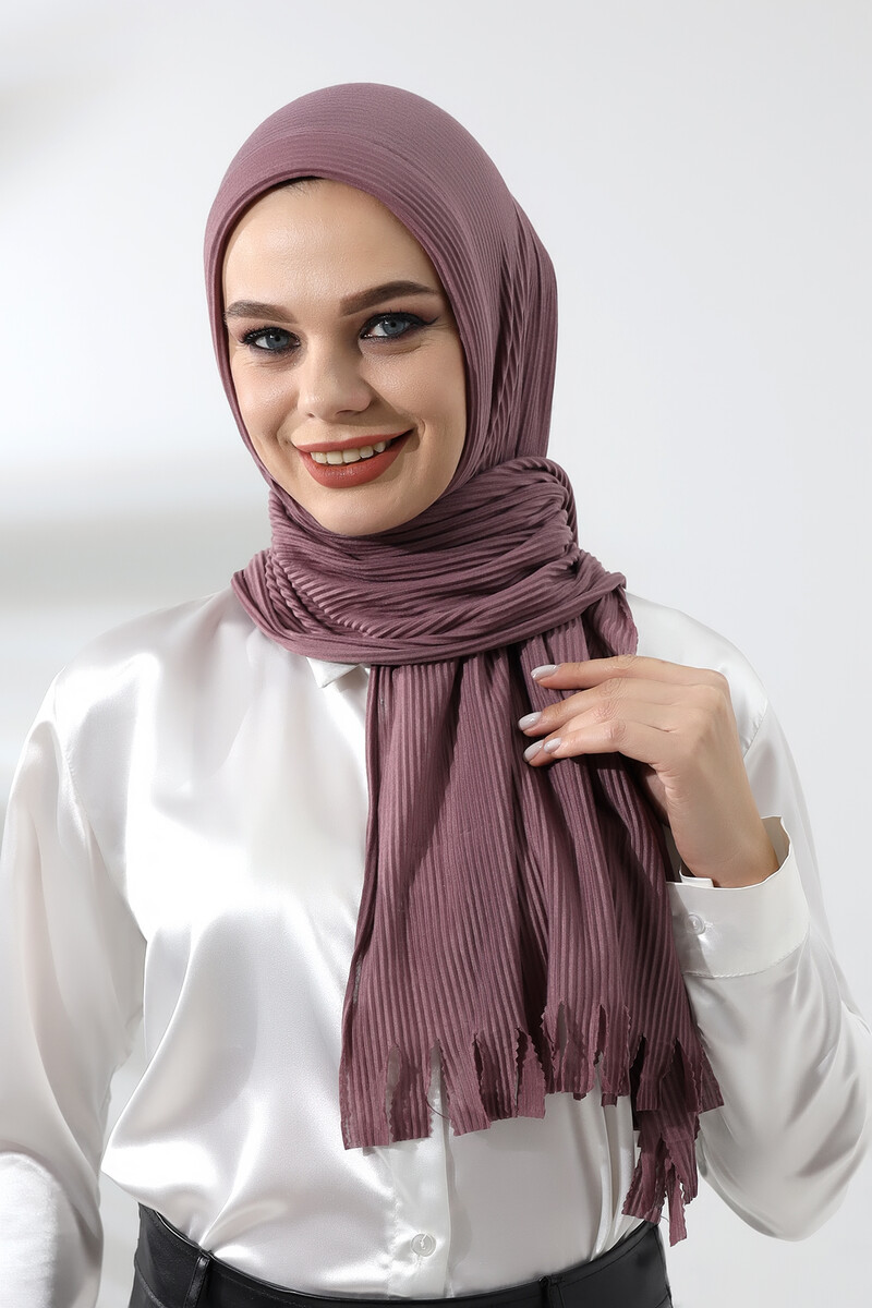 Dusty Rose Hijab Ready Made Practical Corded Cotton Shawl - 2