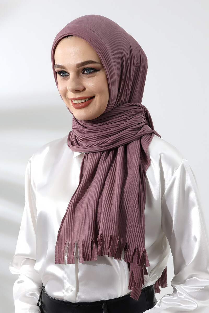 Dusty Rose Hijab Ready Made Practical Corded Cotton Shawl - 3