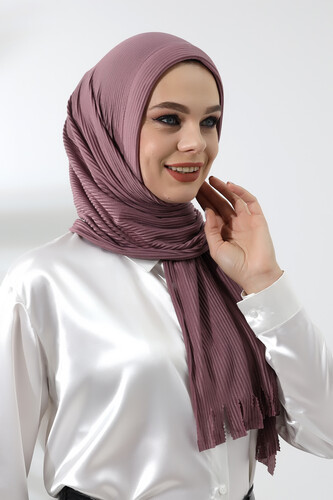 Dusty Rose Hijab Ready Made Practical Corded Cotton Shawl - 5