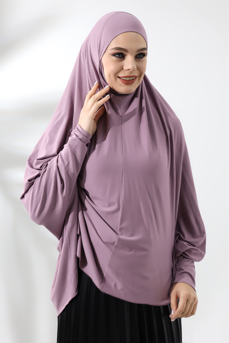 Dusty Rose Ready Practical Sultanbaş Hijab Sleeve Combed Cotton Soufflé Scarf Hijab - 5