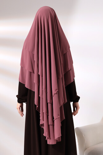 Dusty Rose Three Layer Veiled Long Chiffon Hijab Soufflé Scarf - 6