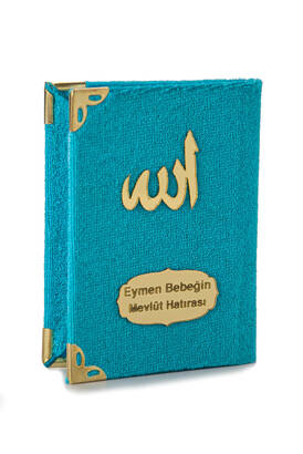 Economical Velvet-Covered Yasin Book - Mini Boy - Petrol Color - Mevlid Gift - 2