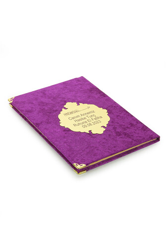 Economical Velvet Covered Yasin Book - Personalized Plexiglass - Medium Size - Mevlit Gift - Fuchsia Color - 2