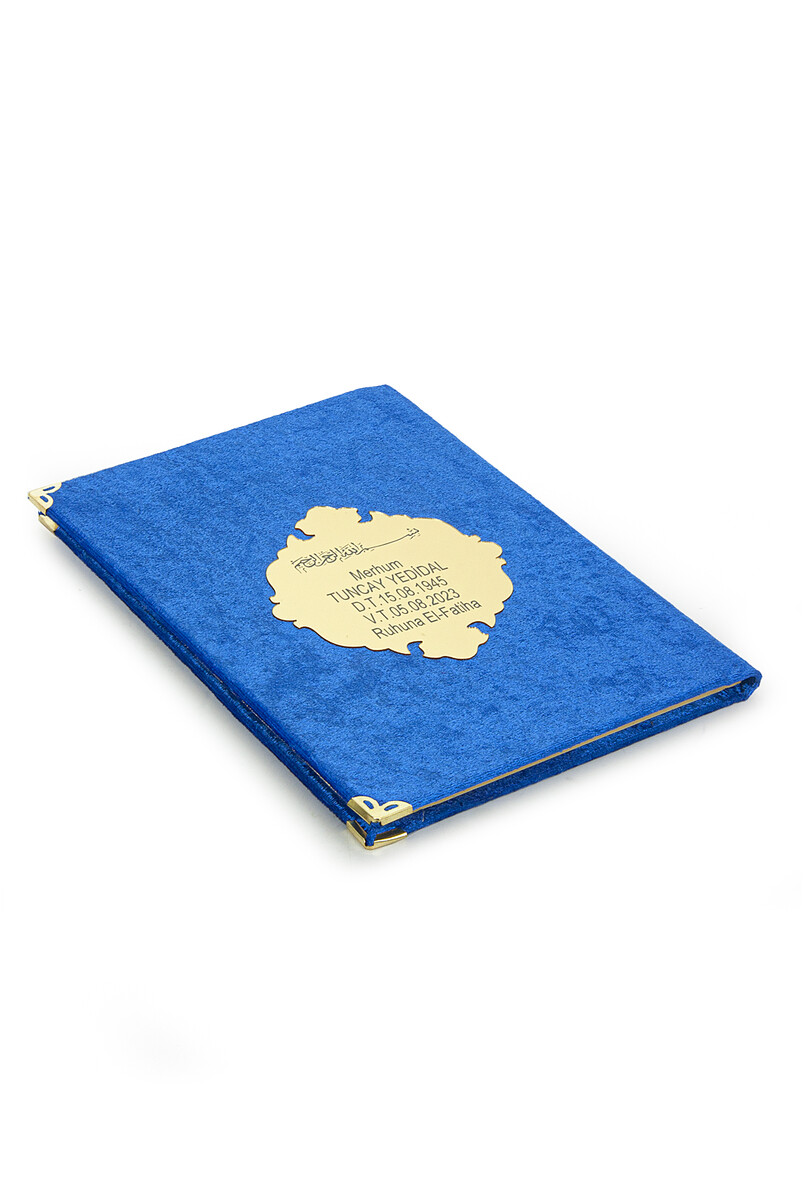 Economical Velvet Covered Yasin Book - Personalized Plexiglass - Medium Size - Mevlit Gift - Navy Blue Color - 2