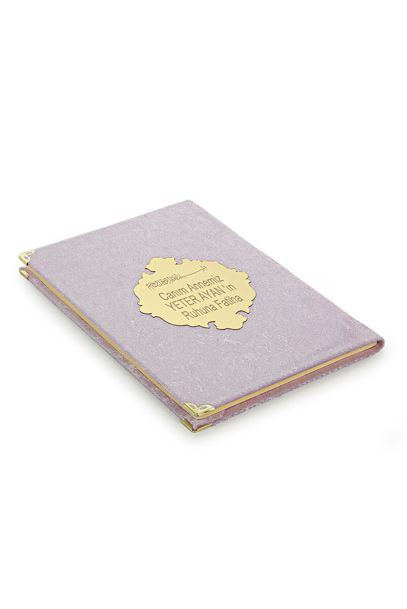 Economical Velvet Covered Yasin Book - Personalized Plexiglass - Medium Size - Mevlit Gift - Pink Color - 2