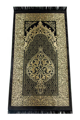 Economic Ottoman Pattern Taffeta Prayer Rug Black - 1