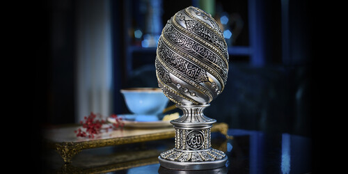 Egg Trinket Ayetel Kursi Silver Color (Large) - 4