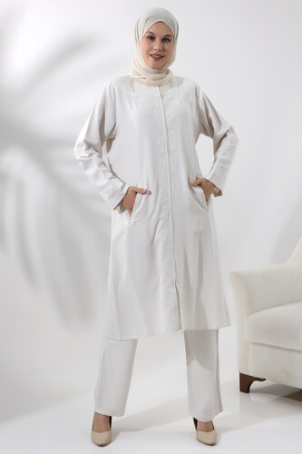 Embroidered Cream Color Umrah Set - 1