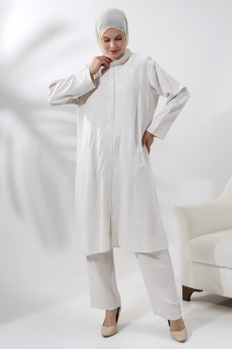 Embroidered Cream Color Umrah Set - 2