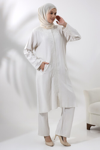 Embroidered Cream Color Umrah Set - 3