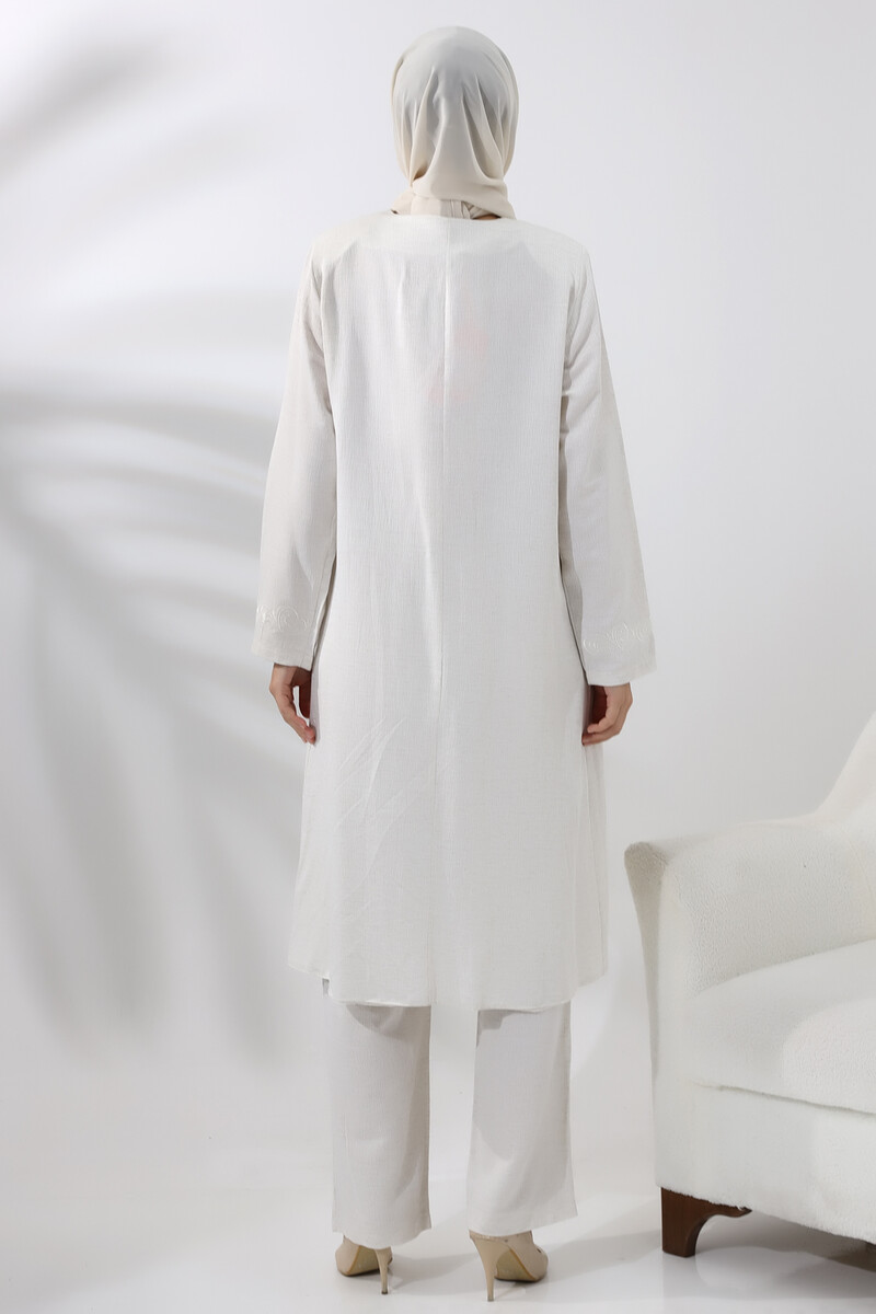 Embroidered Cream Color Umrah Set - 6