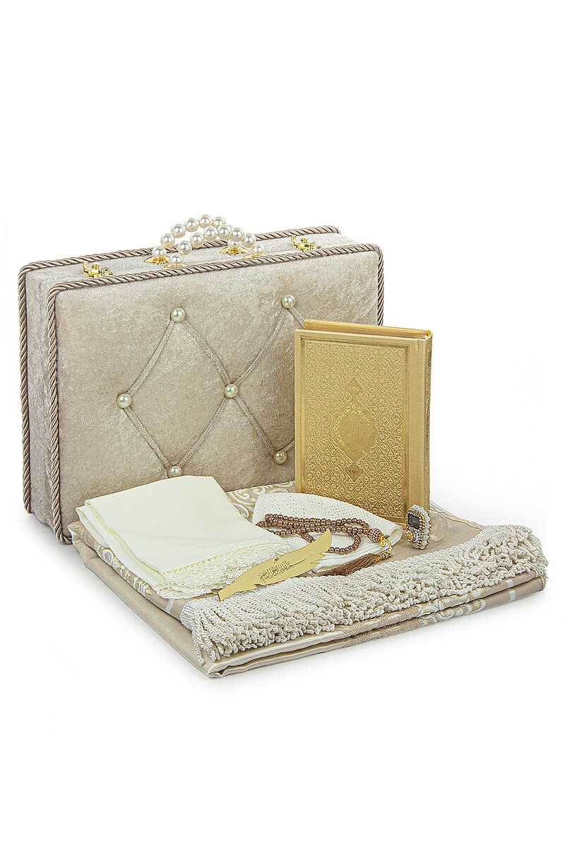 Embroidered Dowry Prayer Rug Set with Box, Groom Bride Bundle Gift Quran Set - 1