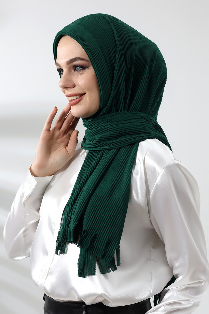 Emerald Green Hijab Ready Made Practical Corded Cotton Shawl - 2