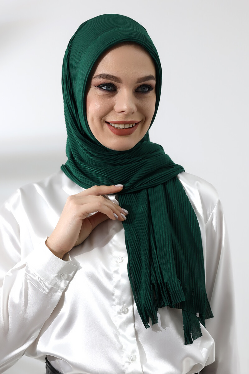 Emerald Green Hijab Ready Made Practical Corded Cotton Shawl - 3