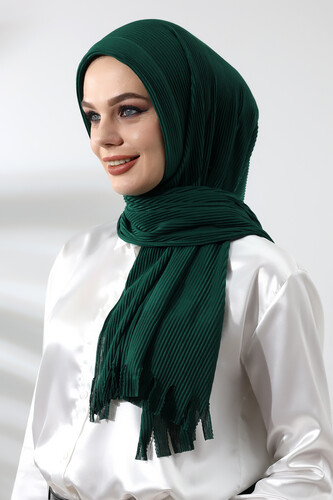 Emerald Green Hijab Ready Made Practical Corded Cotton Shawl - 5