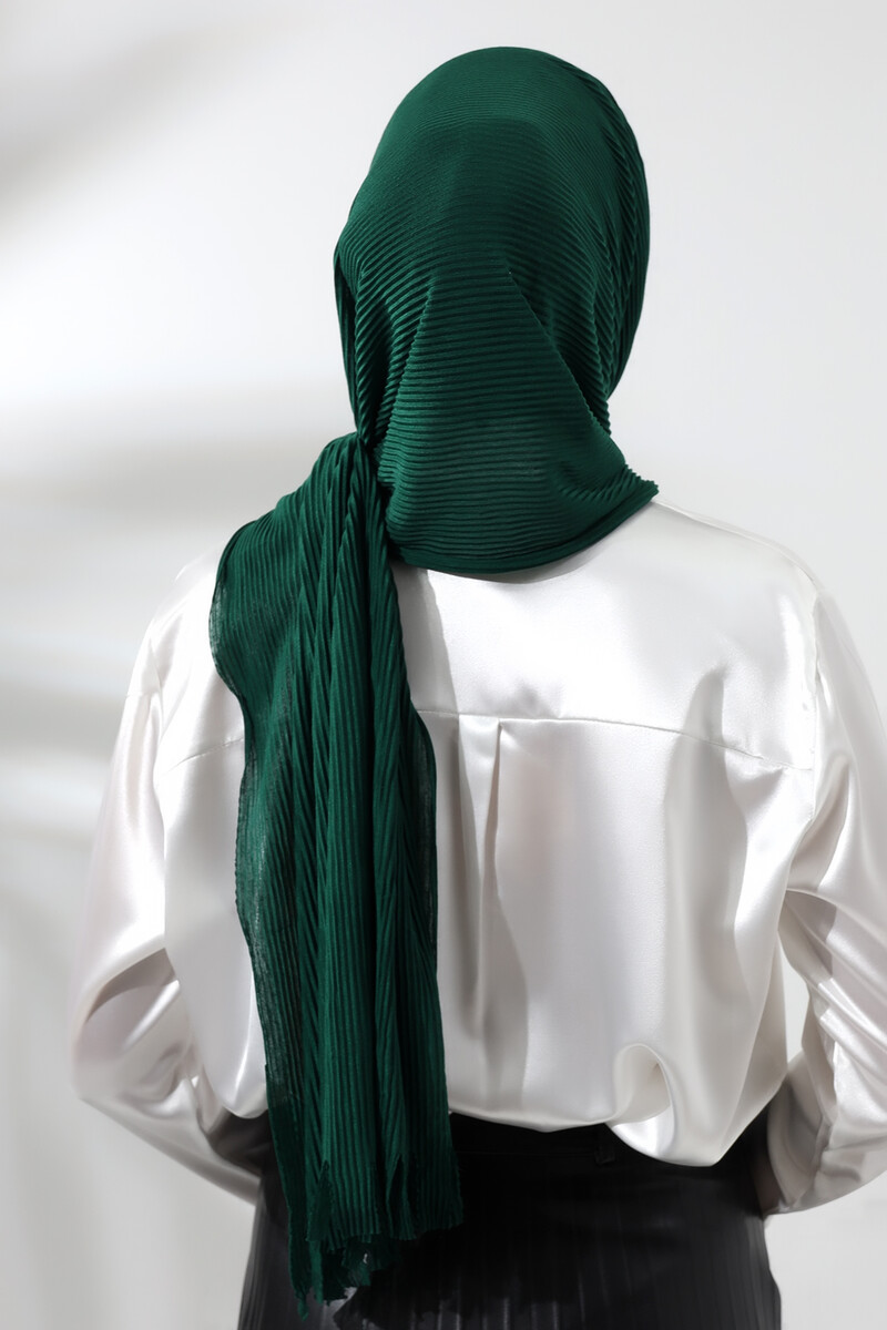 Emerald Green Hijab Ready Made Practical Corded Cotton Shawl - 6