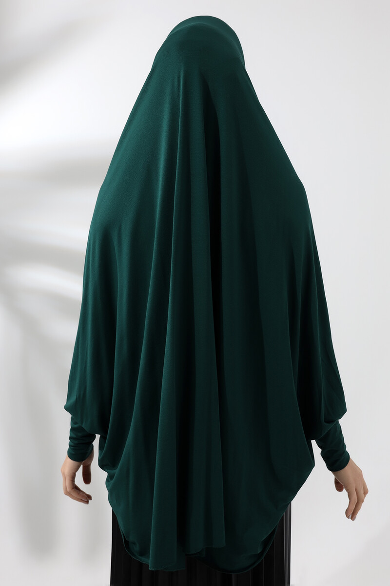 Emerald Green Ready Practical Sultanbaş Hijab Sleeve Combed Cotton Soufflé Scarf Hijab - 3