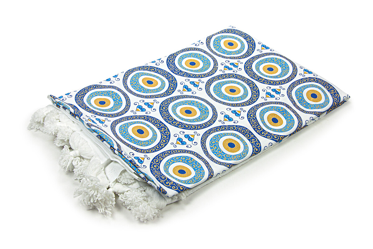 Evil Eye Bead Patterned Tile Printed Cotton Bamboo Loincloth - 3